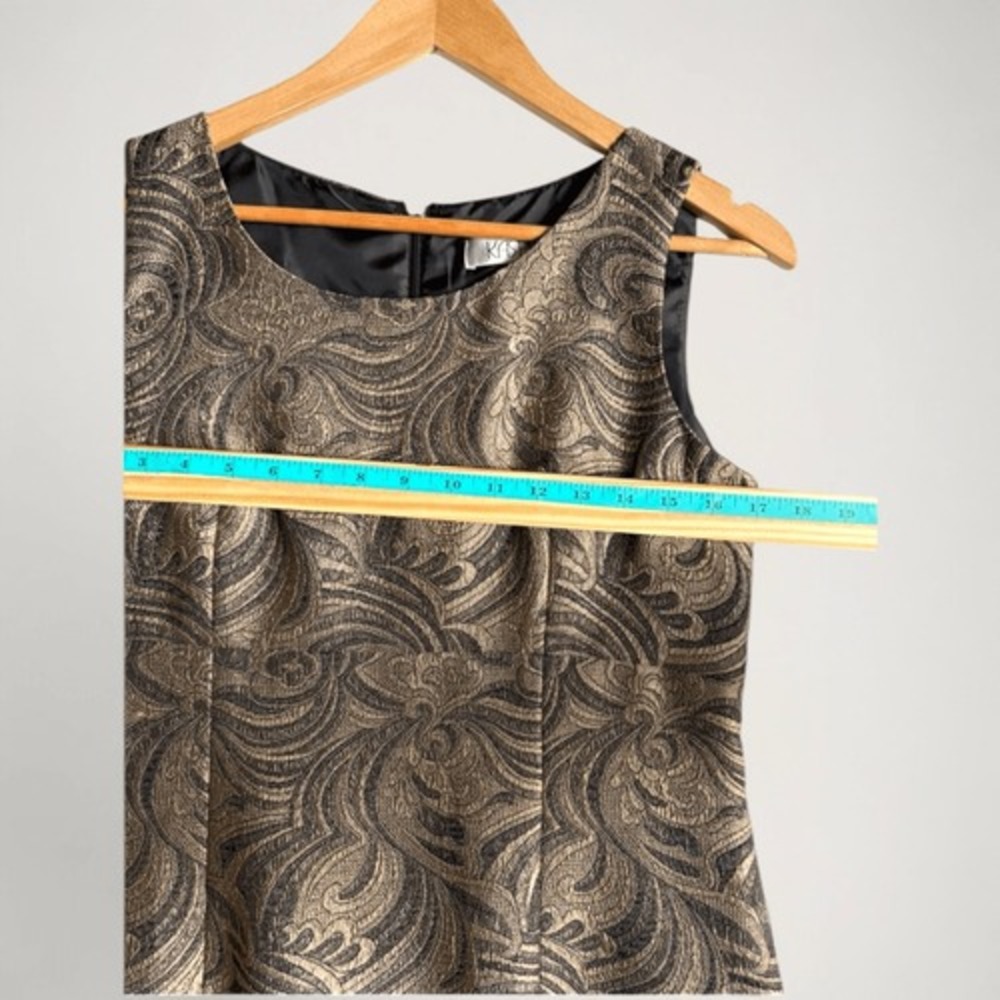 Kasper Womens Metallic Gold Brocade Sheath Dress Size 8P Holiday Festive Glam - Picture 5 of 14